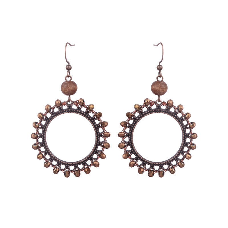 Wholesale Vintage Geometric Round Wooden Beads Tassel Earrings